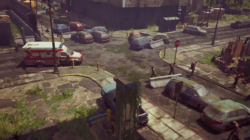 An abandoned street with an ambulance