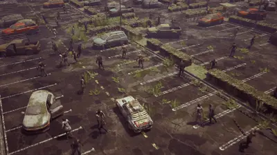 GIF: survivors crossing an overgrown parking lot
